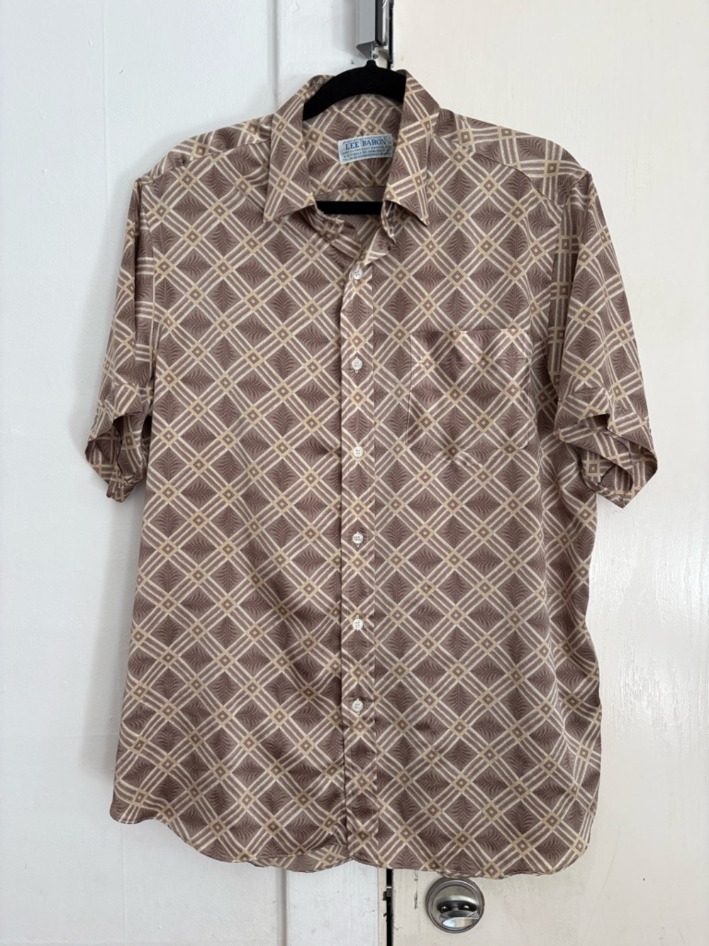 Lee Baron Vintage Brown Geometric Short-Sleeve Button-Down Shirt